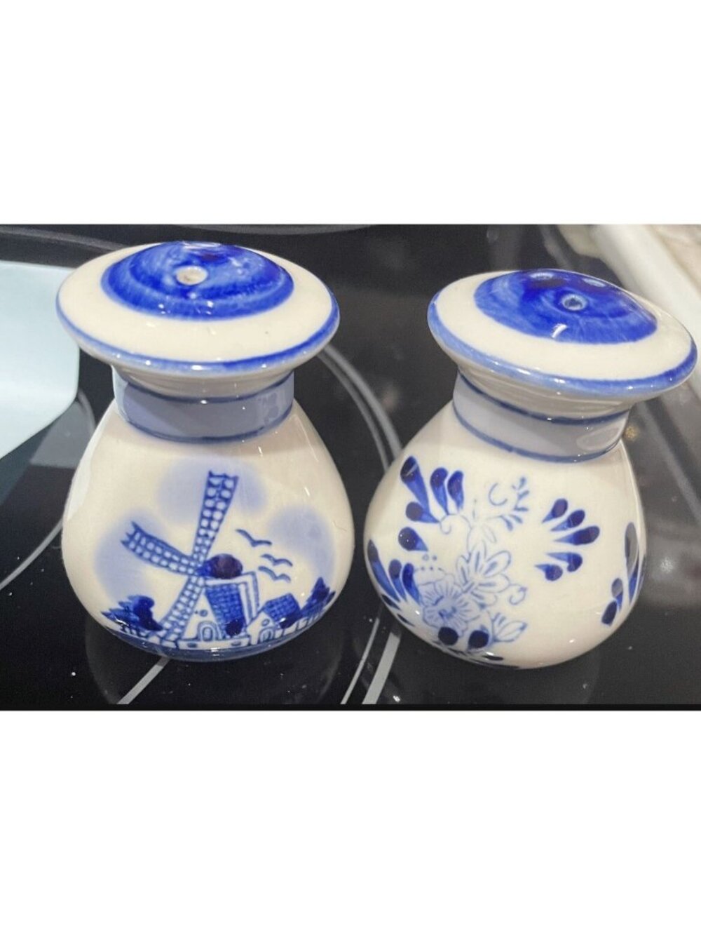 Holland/Delft Blue White Windmill Salt And Pepper Shakers Hand Painted
